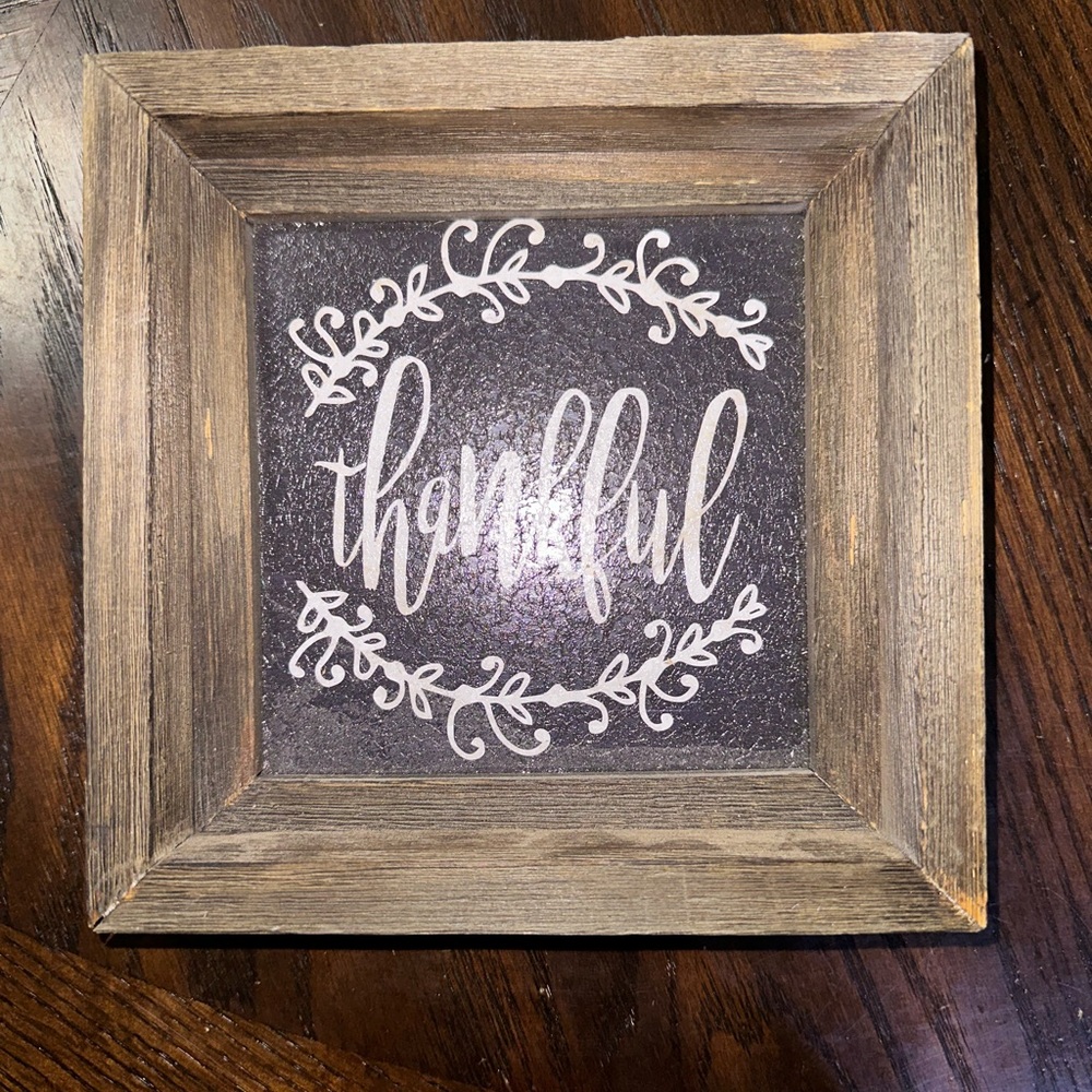 Farmhouse Barnwood Small Wood Frame Black & White Calligraphy Thankful  Art